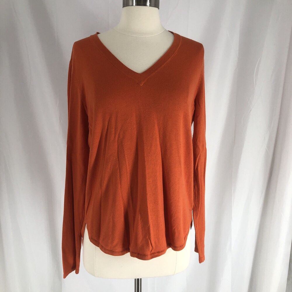 Lauren Ralph Lauren Women's Long Sleeve V Neck Orange Large